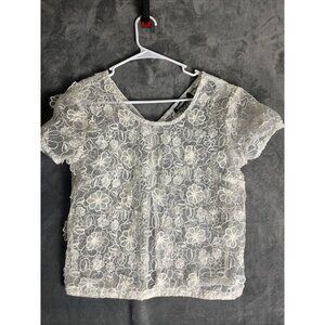 Tildon Size M Womens Sheer Lace Crop Top Romantic Floral Whimsi Fairy Y2K 90s